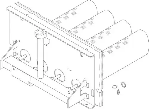 Bosch Brennrost mit mehreren zylindrischen Elementen und einer Montageplatte, versehen mit Halterungen und sechseckigem Anschluss.
